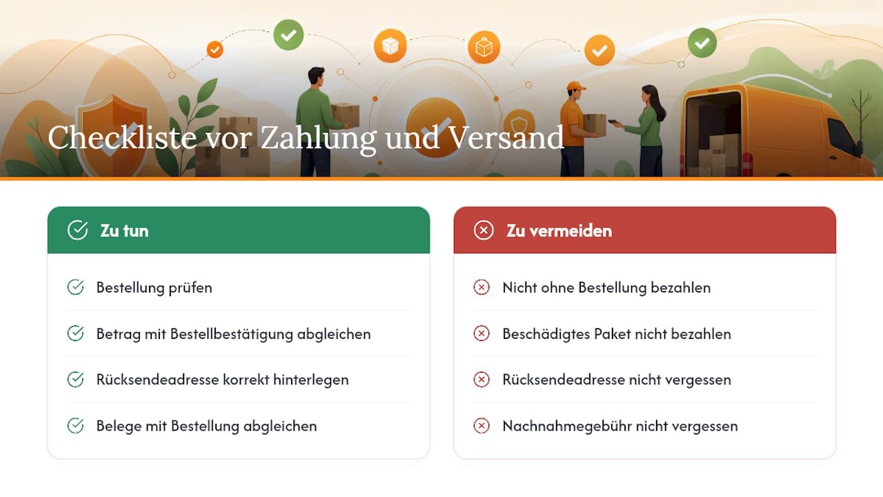 Praktische Checkliste vor Zahlung und Versand — overview diagram