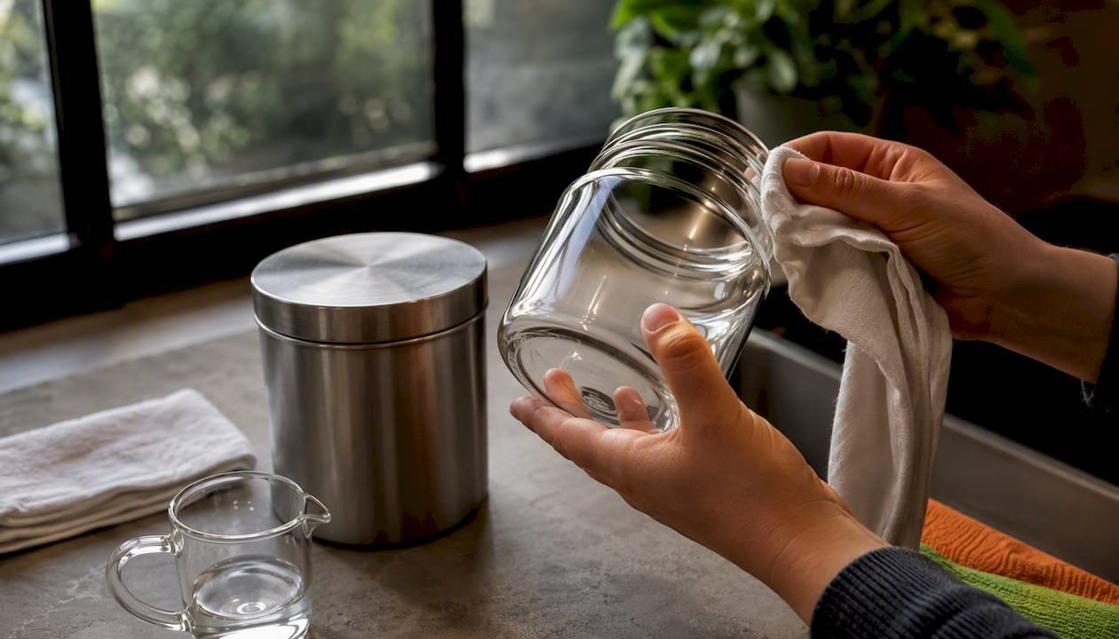 Leeres Vorratsglas wird gründlich gereinigt