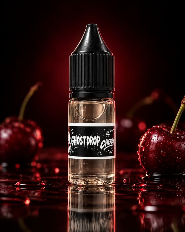 Ghostdrop Cherry im edlen Schwarz-Rot-Studio Ghostdrop Cherry RC-Liquid